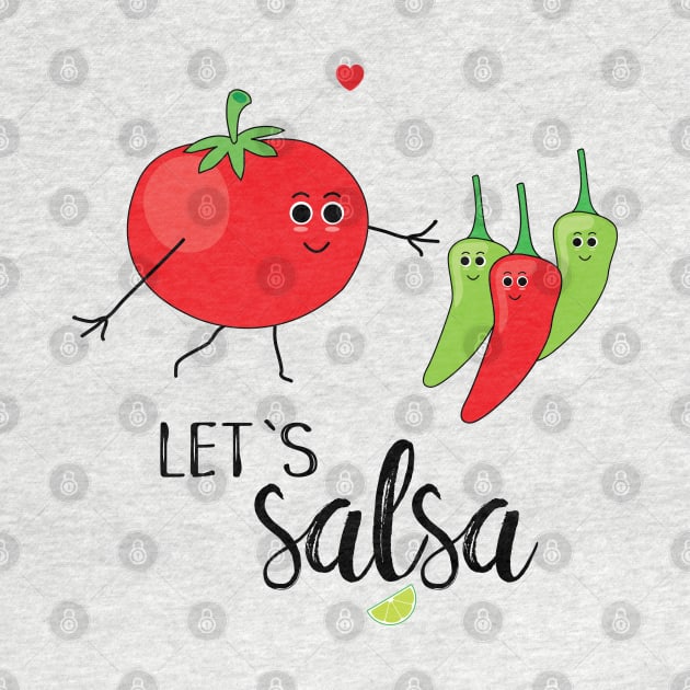 Let's Salsa Cute Cartoon Tomato and Chillies by HotHibiscus